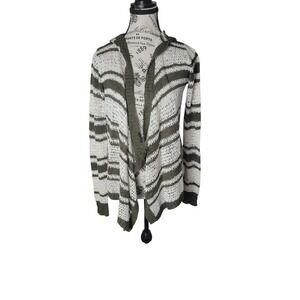 Maurices Womens L Olive White Hooded Open Knit Cardigan Casual Layering Cozy